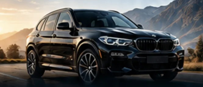 Чорний кросовер BMW на гірській дорозі